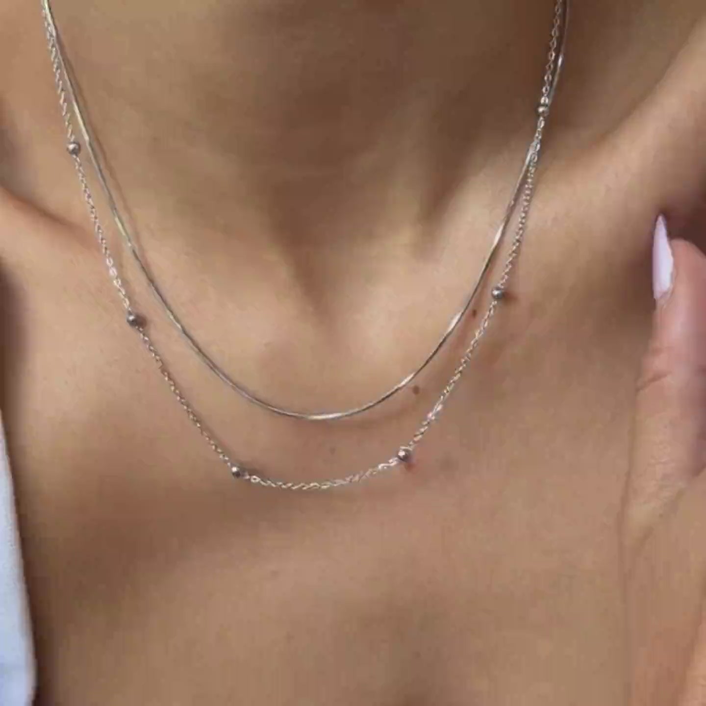 Layered Bobble Chain Necklace Silver